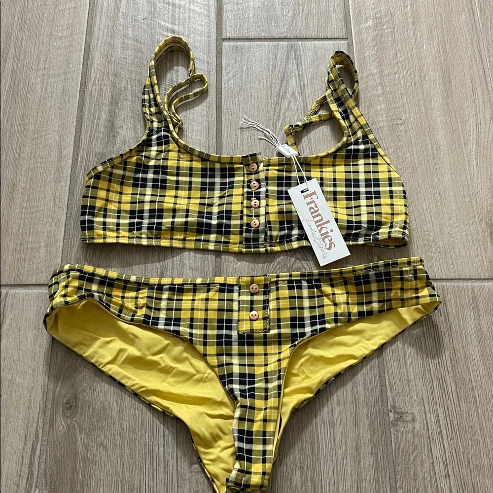 NWT Frankie’s 2pc yellow plaid Clueless Alana bikini Swimsuit set M/L